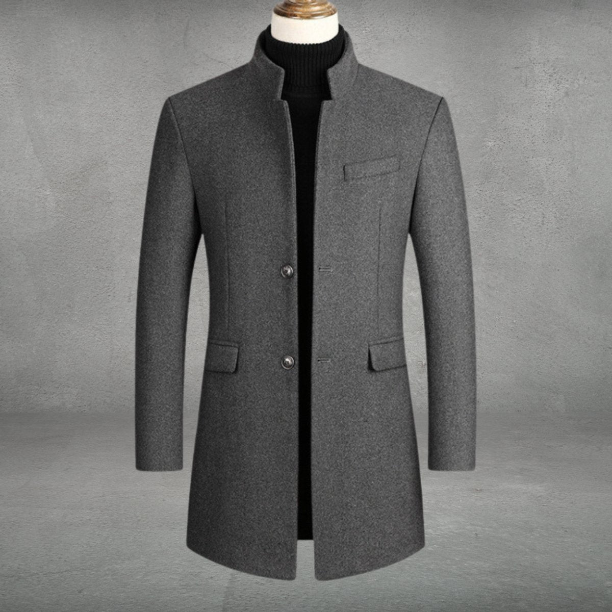 Matthias | Slim-Fit Wool Coat with Stand Collar and Button Closure
