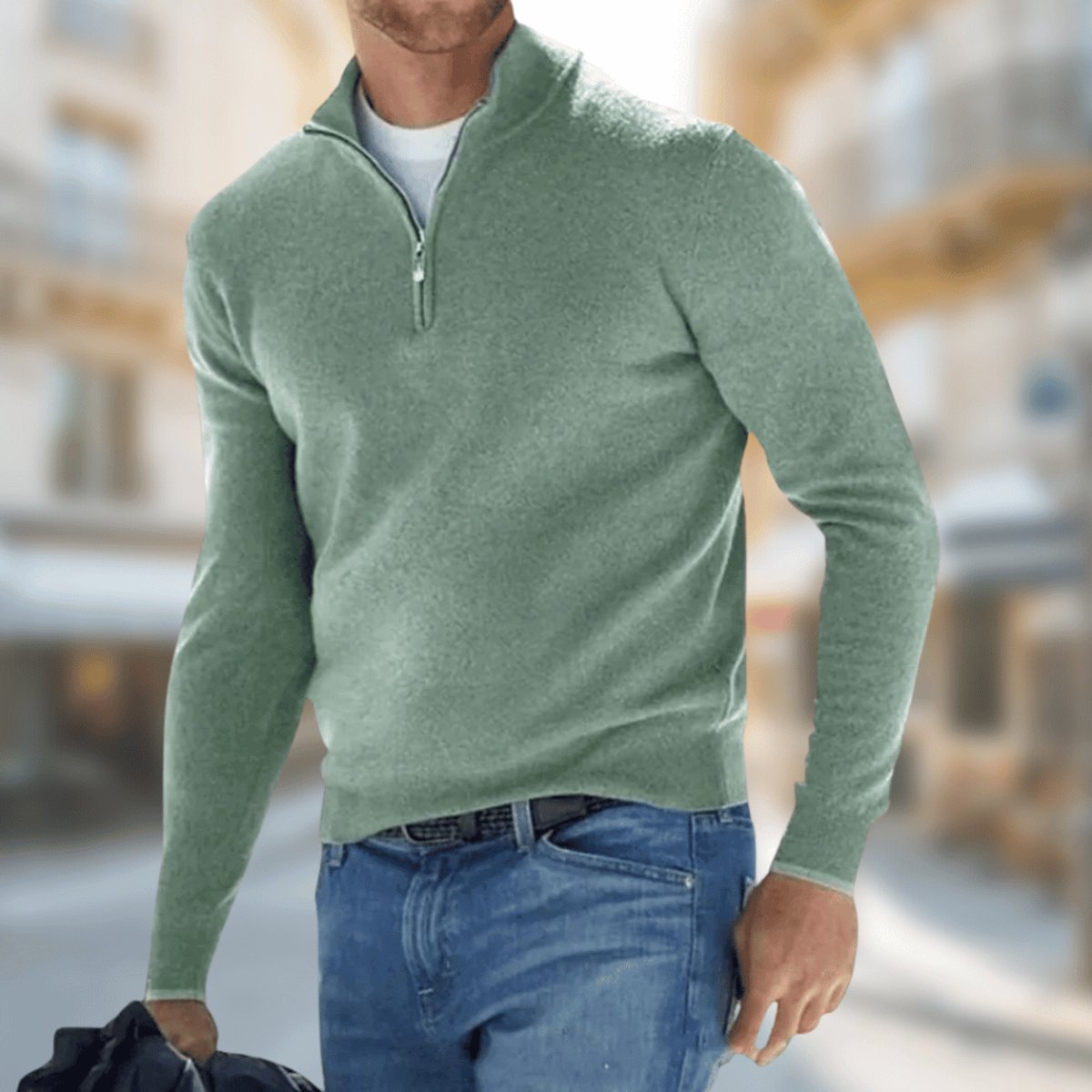 Maximilian | Leichter und stilvoller Viertelreißverschluss Strickpullover