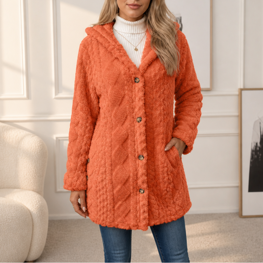 Wearbella | Diamond Jacquard Plush Hooded Coat – Elegantes Design für Damen