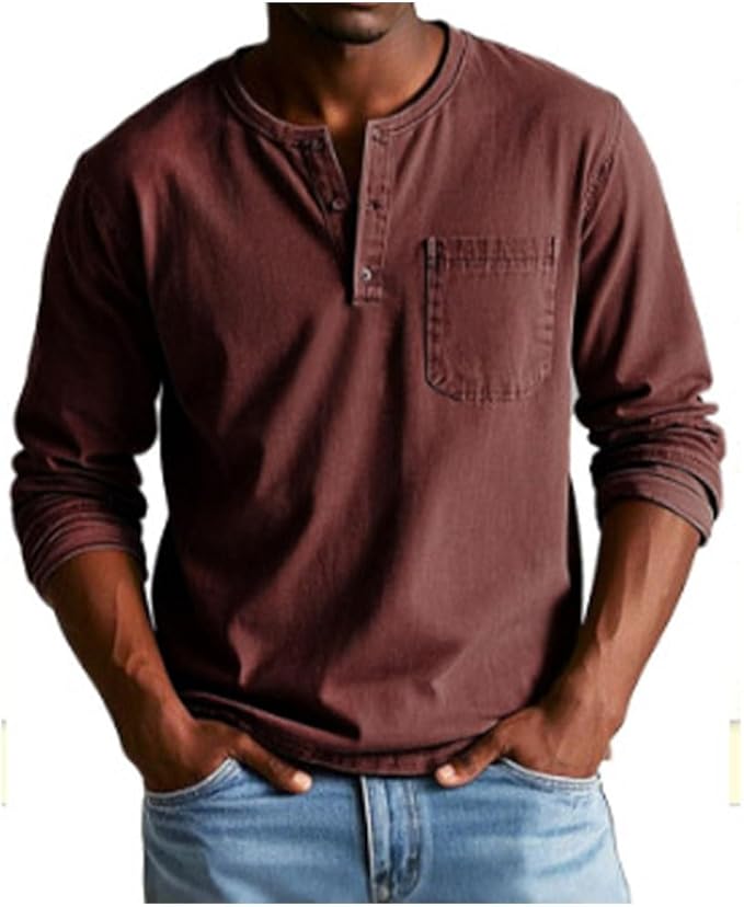 Langarm Henley Shirt mit Brusttasche