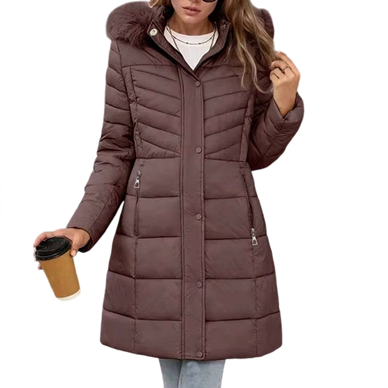 Chevronwarm | Longline Puffer Coat met Faux Fur Capuchon