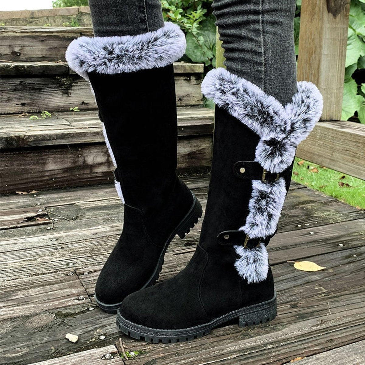 Fiona | Stilvolle und warme kniehohe Kunstwildleder Stiefel