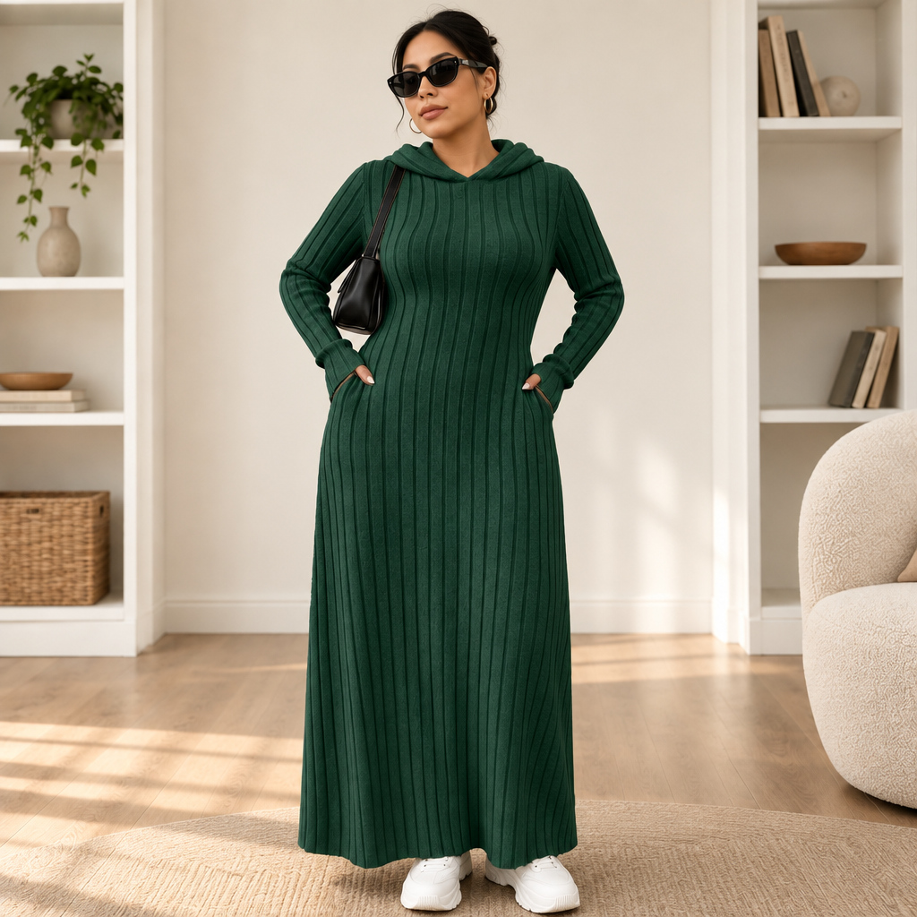 Ribwarm | Hoodie-Maxikleid aus Rippenstrick