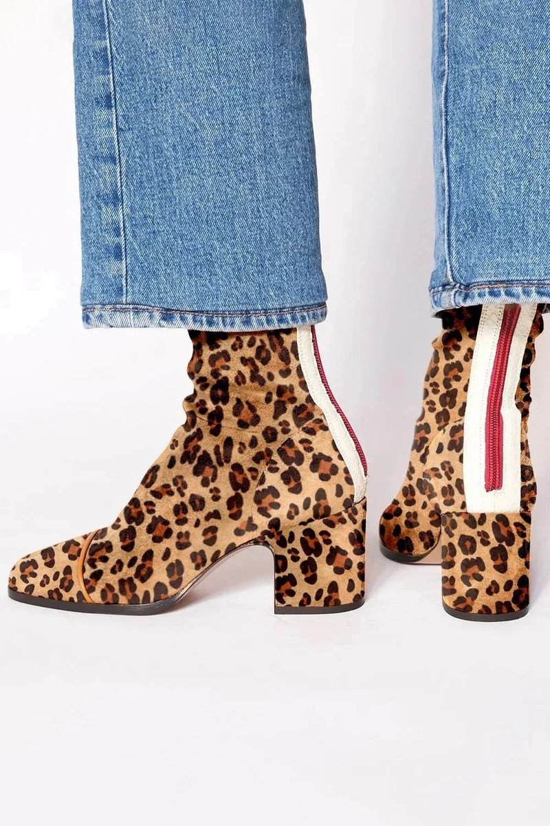 Emily | Gelbe Veloursleder Stiefeletten mit Leopardenmuster