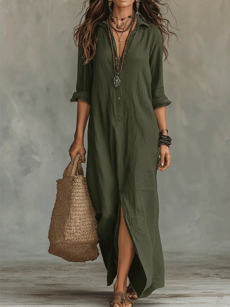 Emma | Stilvolles und vielseitiges Langarm Maxi Shirtkleid