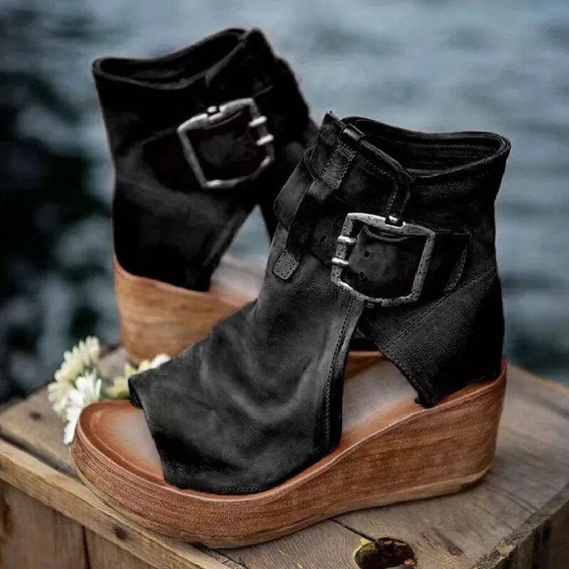 Luna | Moderne Keilabsatz Stiefeletten mit offenem Zehenbereich