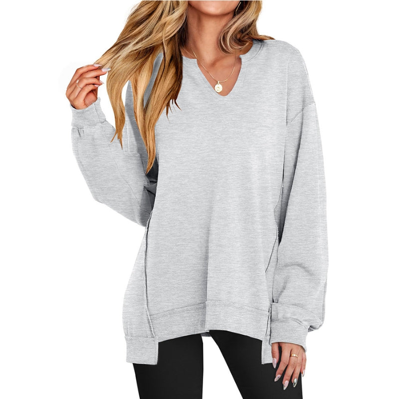 Kathrin | Oversized V-Neck Tunika Oberteile mit langen Ärmeln