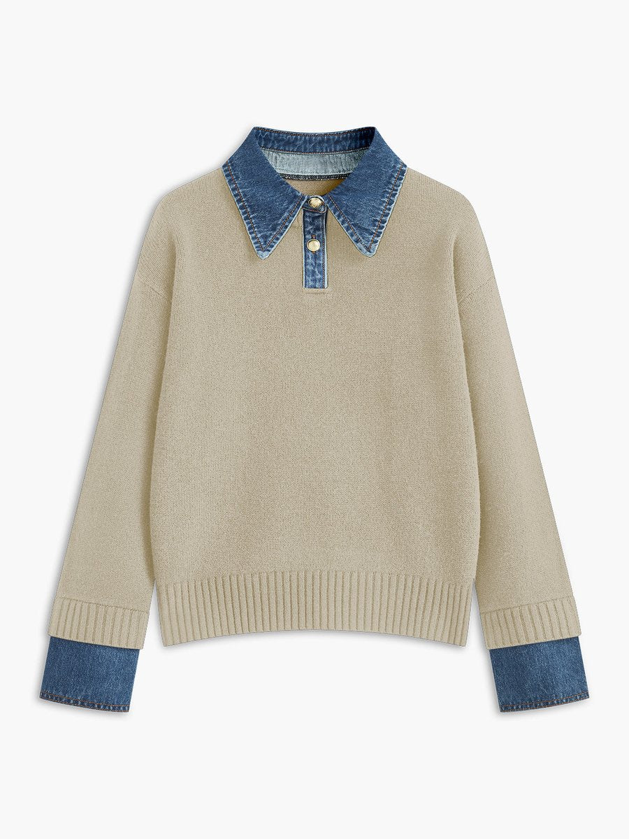 Franziska | Eleganter und stilvoller Damen Strickpullover mit Jeanskragen