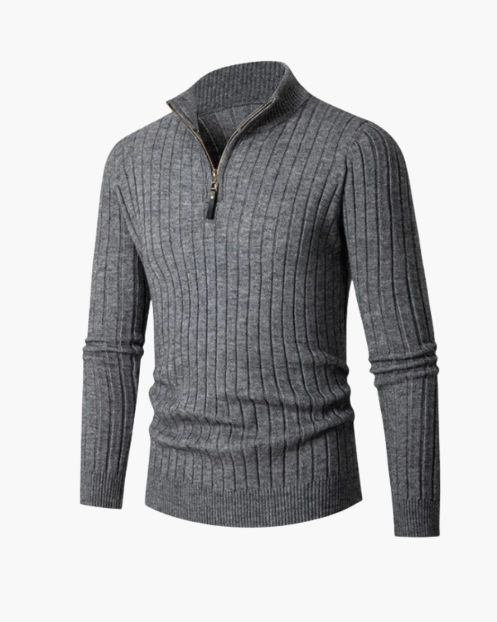 Gerippter Troyer Strickpullover mit Reißverschlusskragen