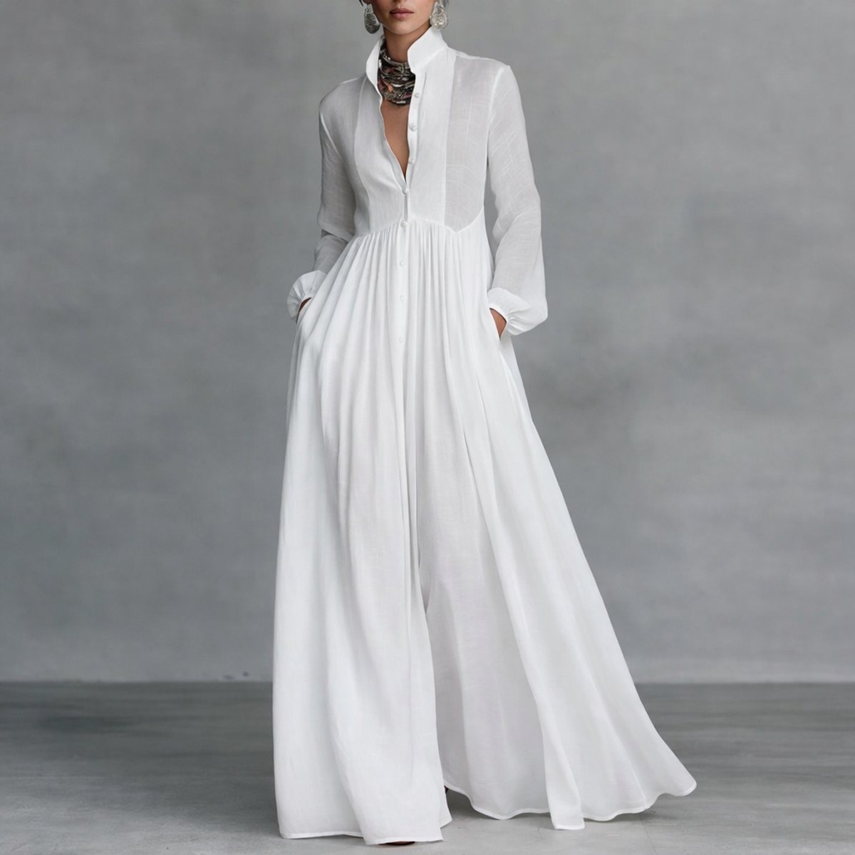 Vanessa | Elegantes und müheloses Langarm Maxi Hemdkleid