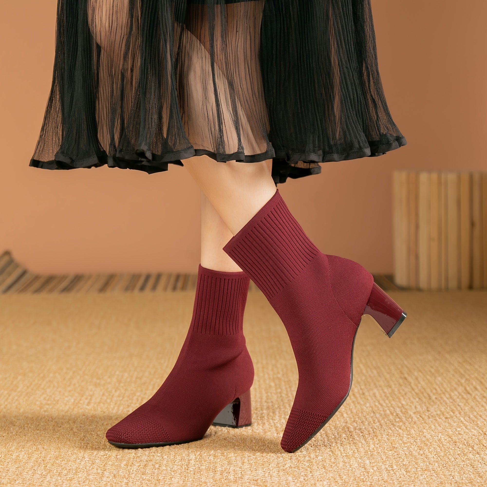 Clara | Moderne Strick-Stiefeletten mit Blockabsatz