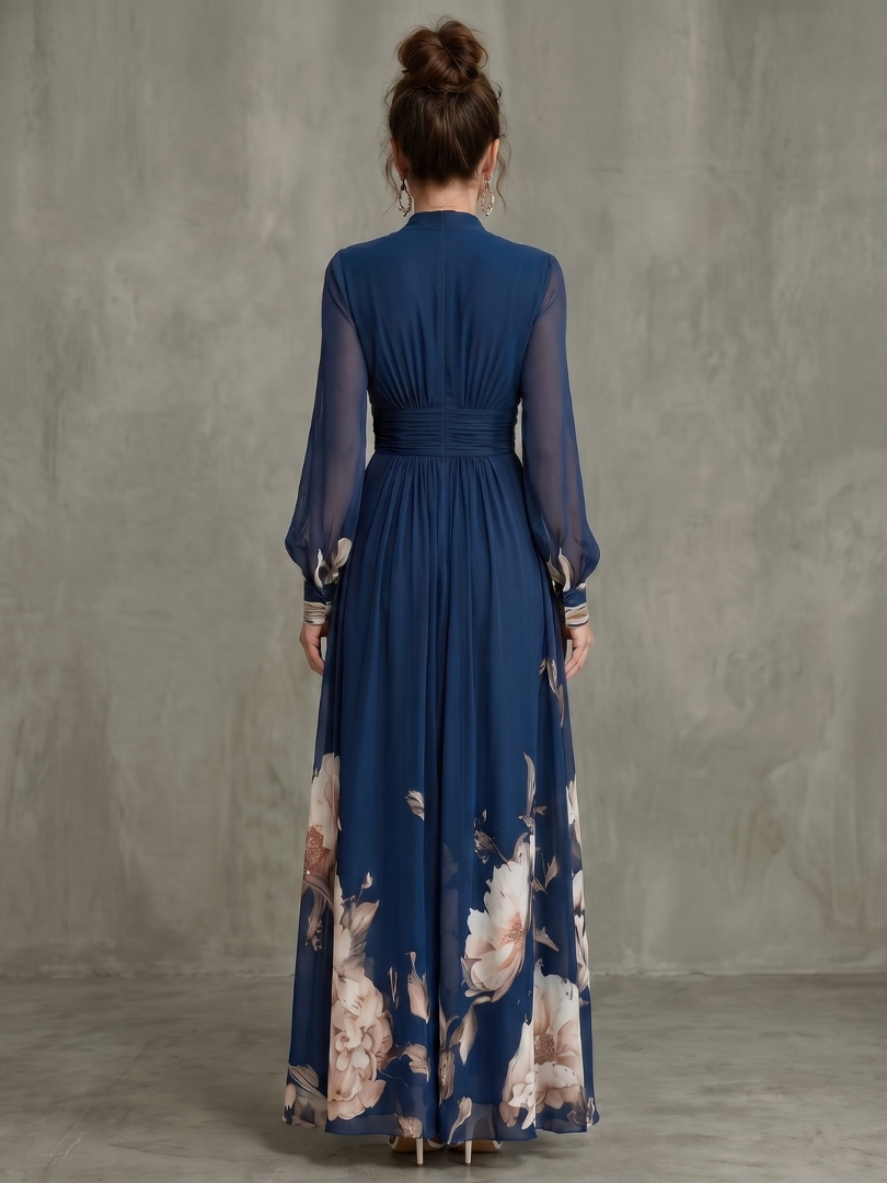 Ziva | Maxi Dress mit Plisseefalten und transparenten Ärmeln