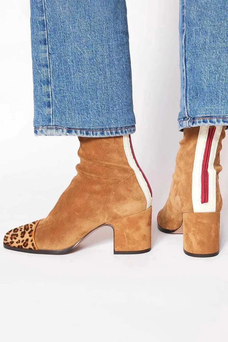 Emily | Gelbe Veloursleder Stiefeletten mit Leopardenmuster