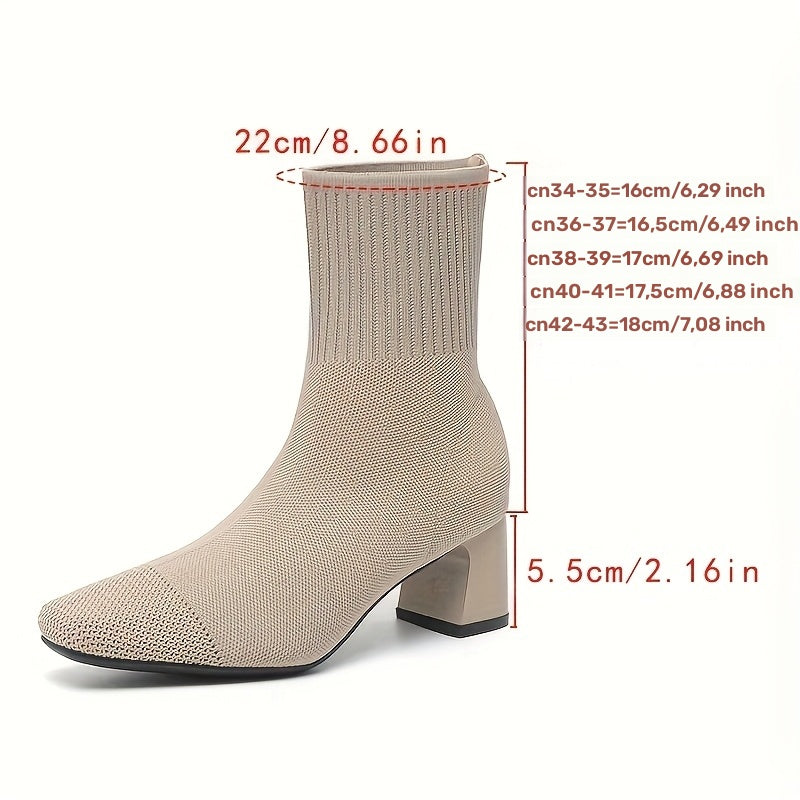 Clara | Moderne Strick-Stiefeletten mit Blockabsatz
