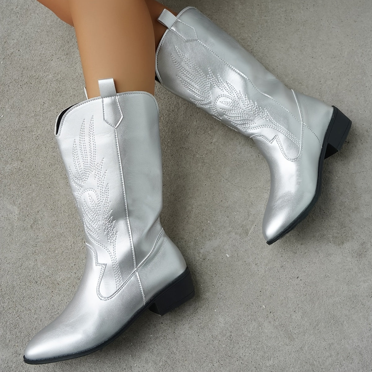 Aurelia | Bequeme und glänzende Cowboystiefel in Metallic Optik