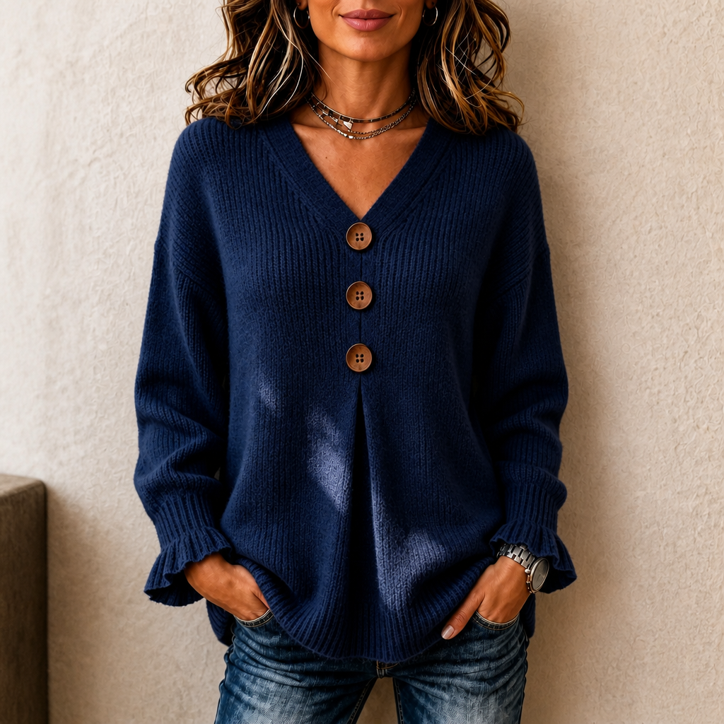 Wearbella | V-neck Ribbed Knit Pullover Sweater voor Dames
