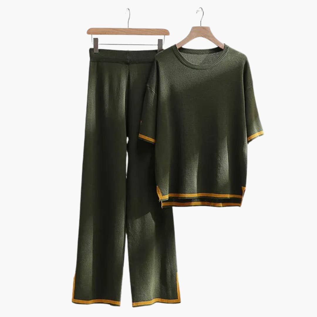 KnitStyle | Knit Set – Relaxed Short-Sleeve Top and Wide-Leg Trousers for Women