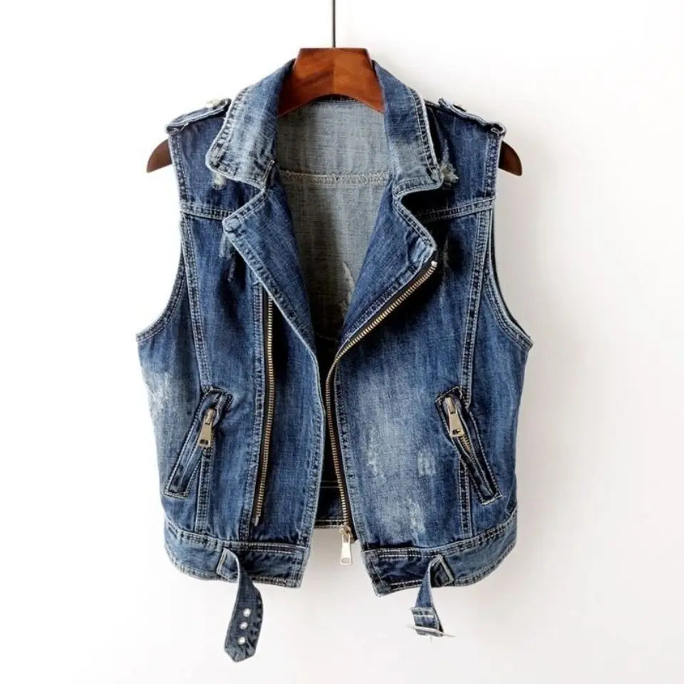 Benjamin | Markante Vintage Denim Weste im Biker Stil