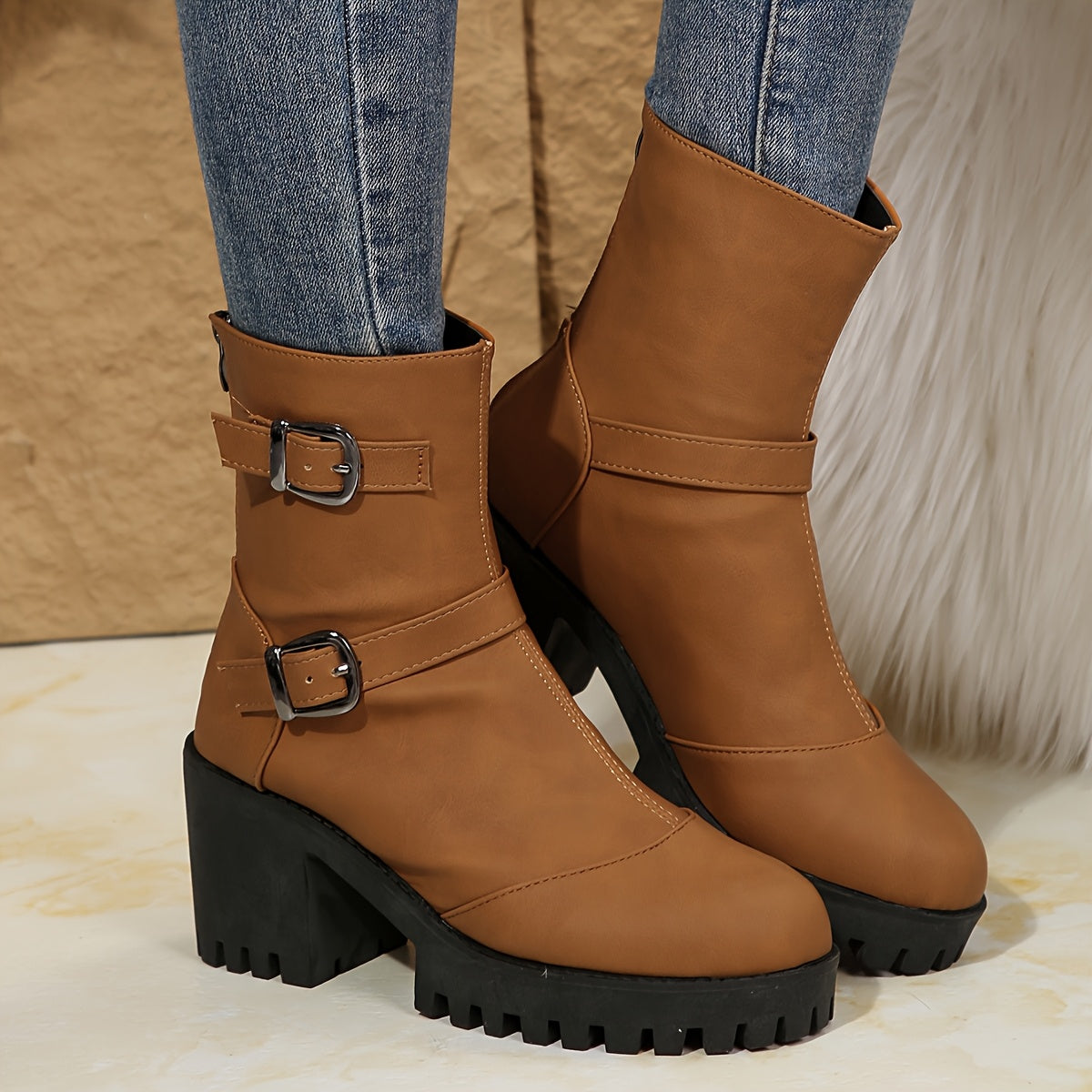 Marlene | Markante Stiefeletten mit Blockabsatz und Doppelschnallen