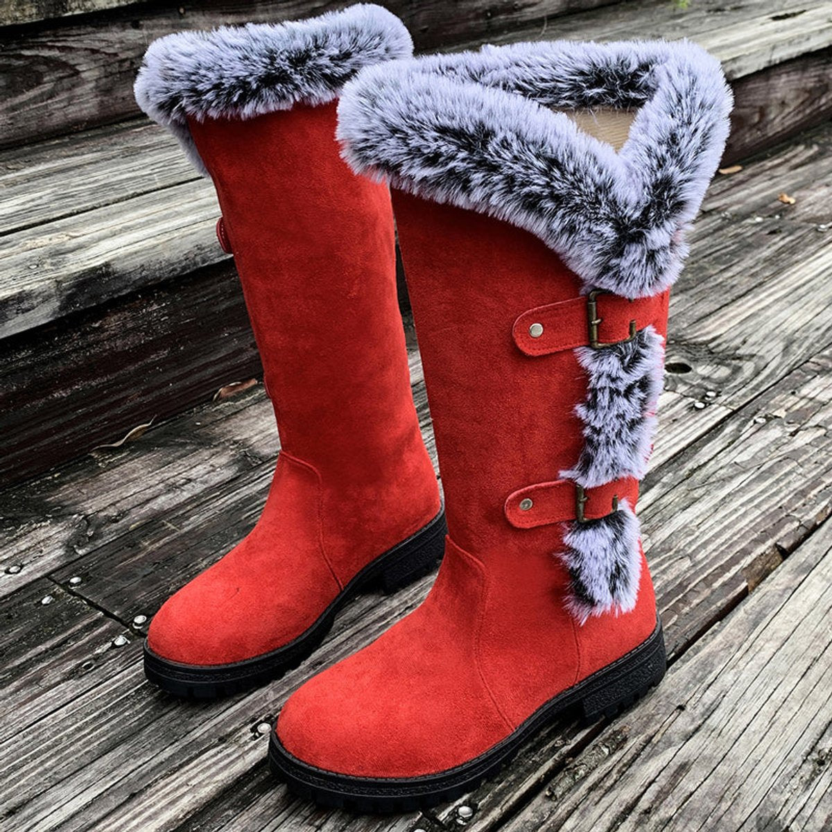 Fiona | Stilvolle und warme kniehohe Kunstwildleder Stiefel