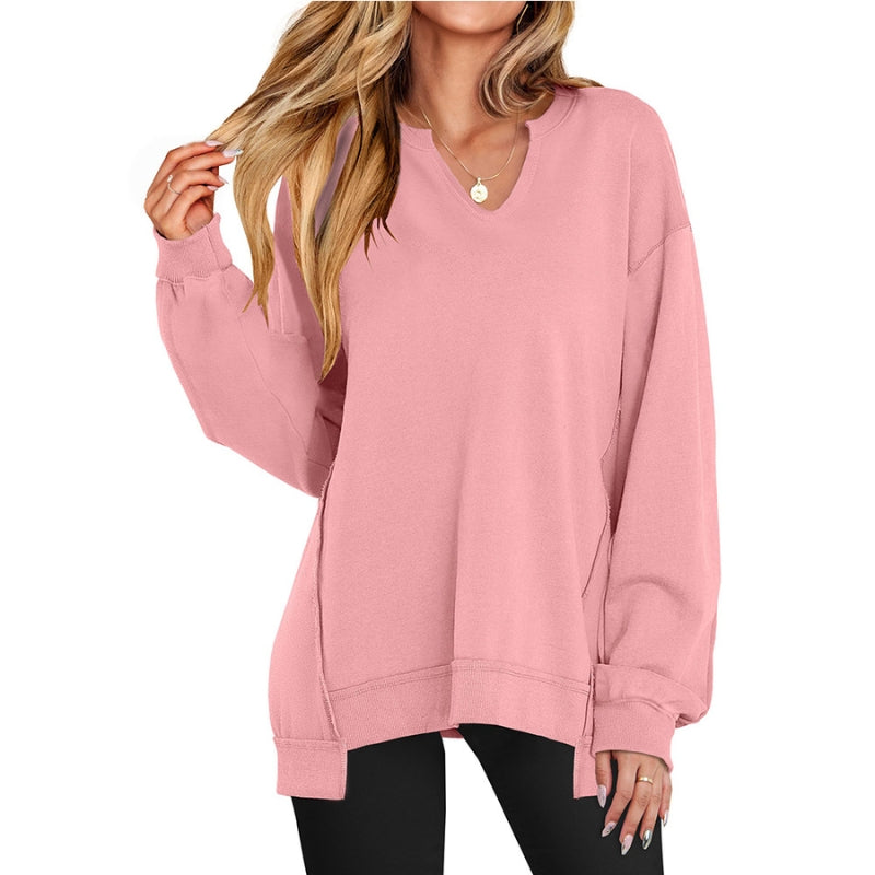 Kathrin | Oversized V-Neck Tunika Oberteile mit langen Ärmeln