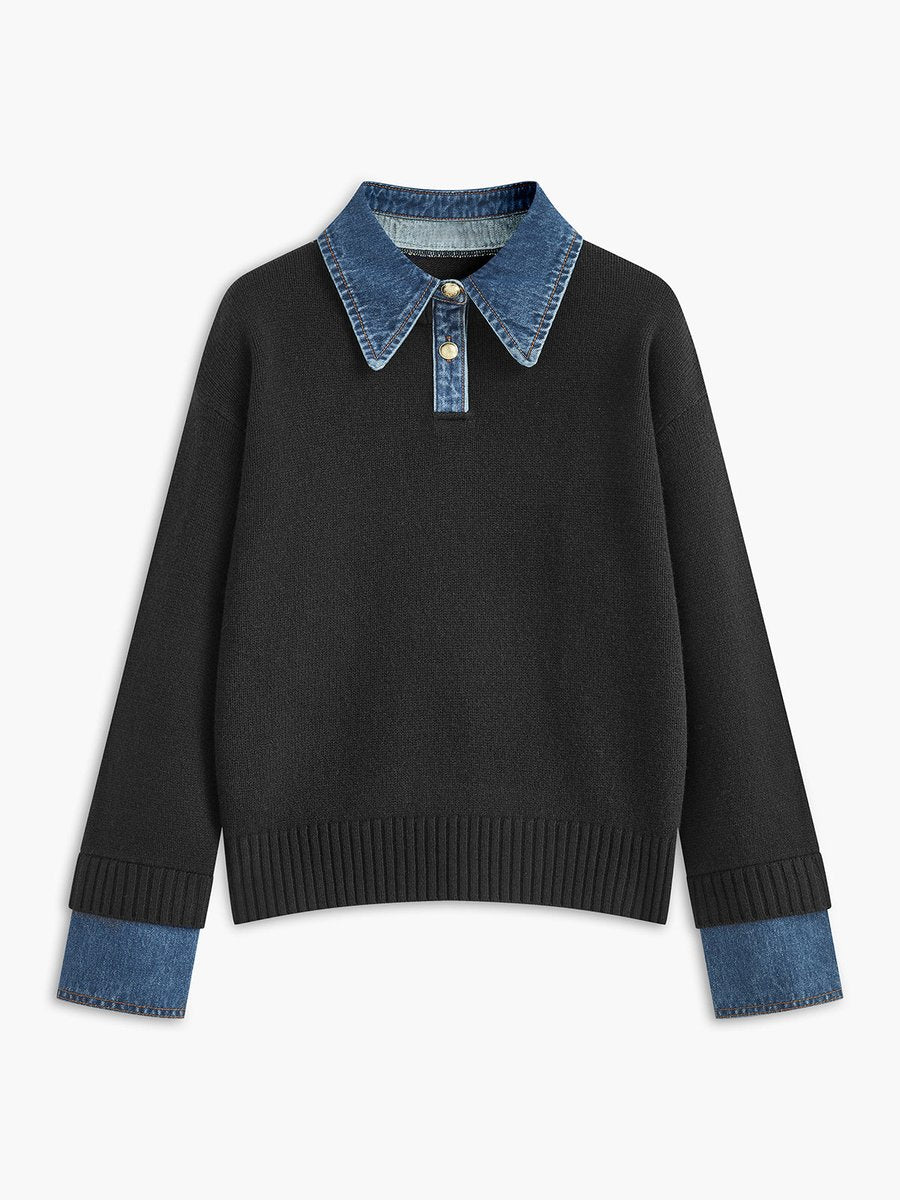 Franziska | Eleganter und stilvoller Damen Strickpullover mit Jeanskragen