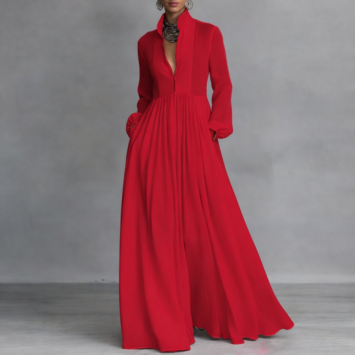 Vanessa | Elegantes und müheloses Langarm Maxi Hemdkleid