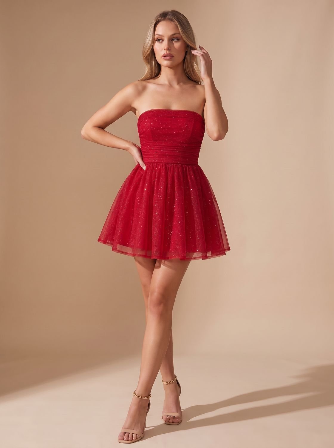 Mia | Glitter Mini Dress für Frauen – Strapless Partylook