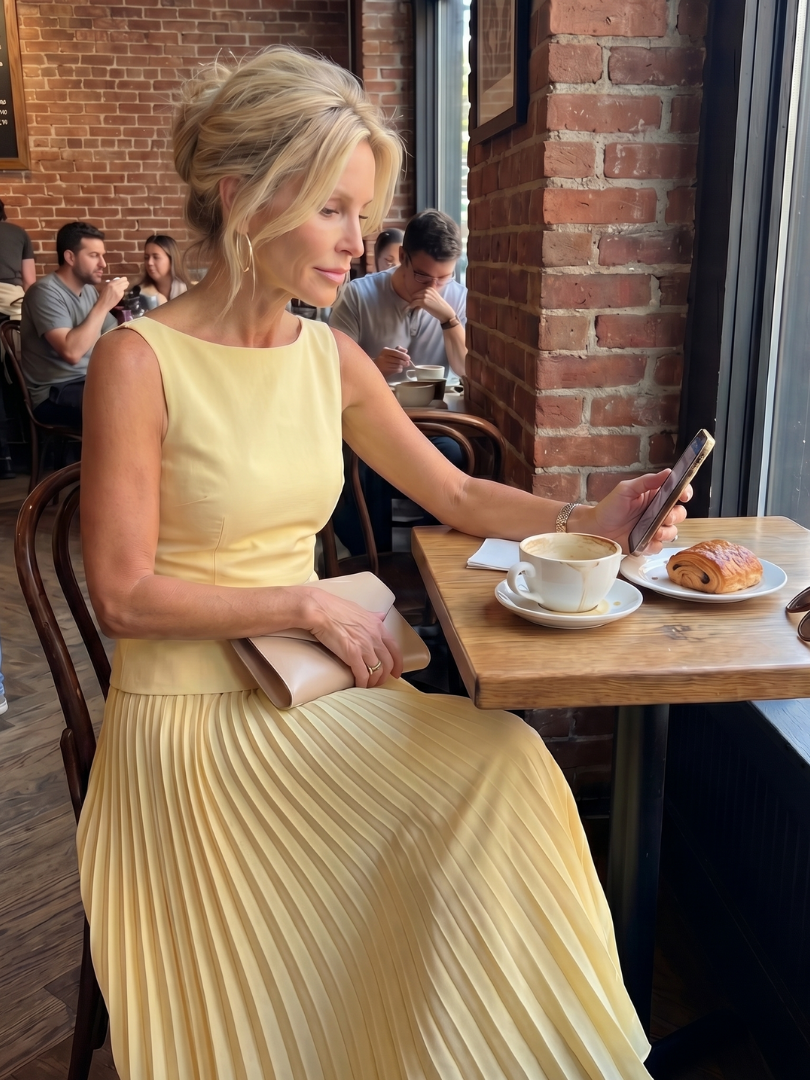 Rhodes | Midi Dress – Strukturiertes Oberteil mit Faltenrock