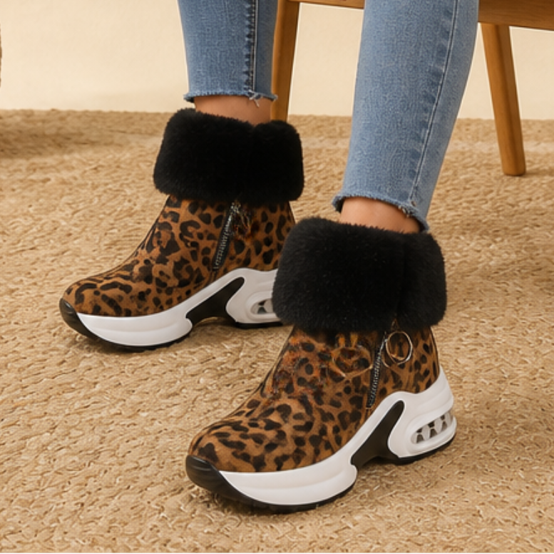 Veluna | Chunky Ankle Boots mit Kunstfellbund für Frauen