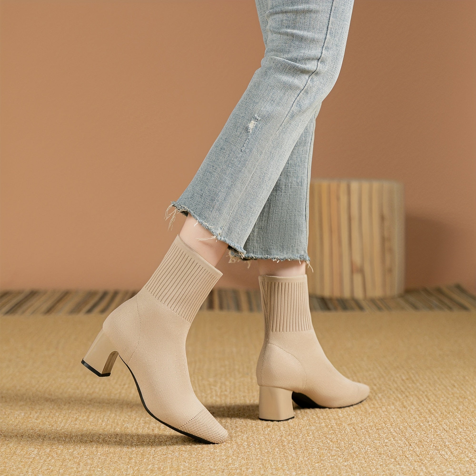 Clara | Moderne Strick-Stiefeletten mit Blockabsatz