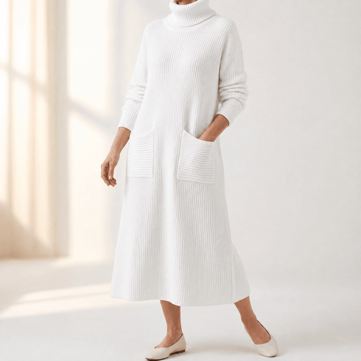 Velara | Turtleneck Kleid – Relaxed A-Line mit Taschen für Frauen