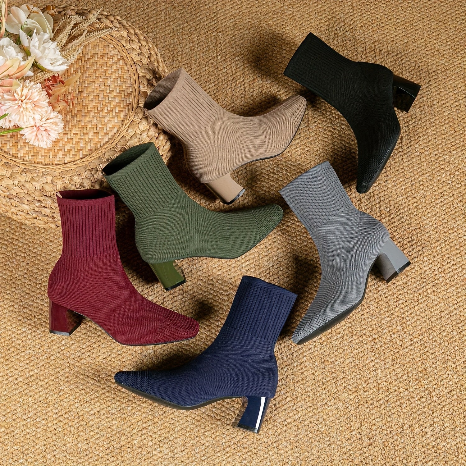 Clara | Moderne Strick-Stiefeletten mit Blockabsatz