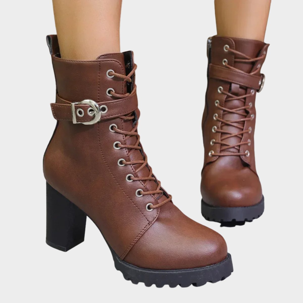 Madison | Markante Combat Stiefeletten mit Blockabsatz und Schnallenriemen