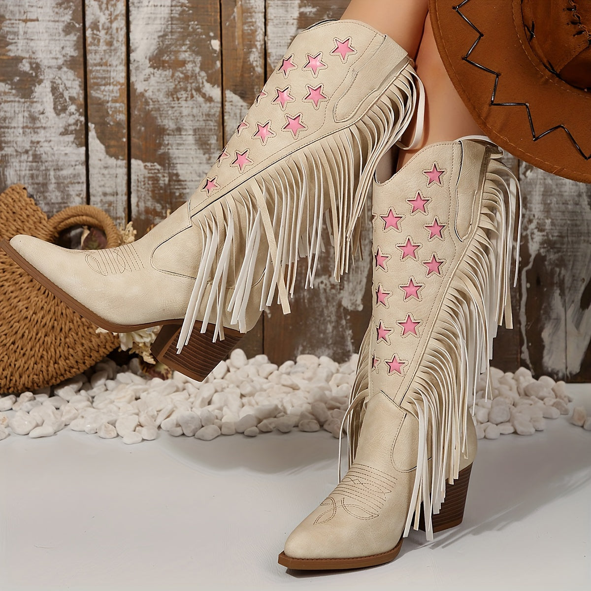 Elodie | Auffällige Cowboy Stiefel mit Fransen und weiter Wade