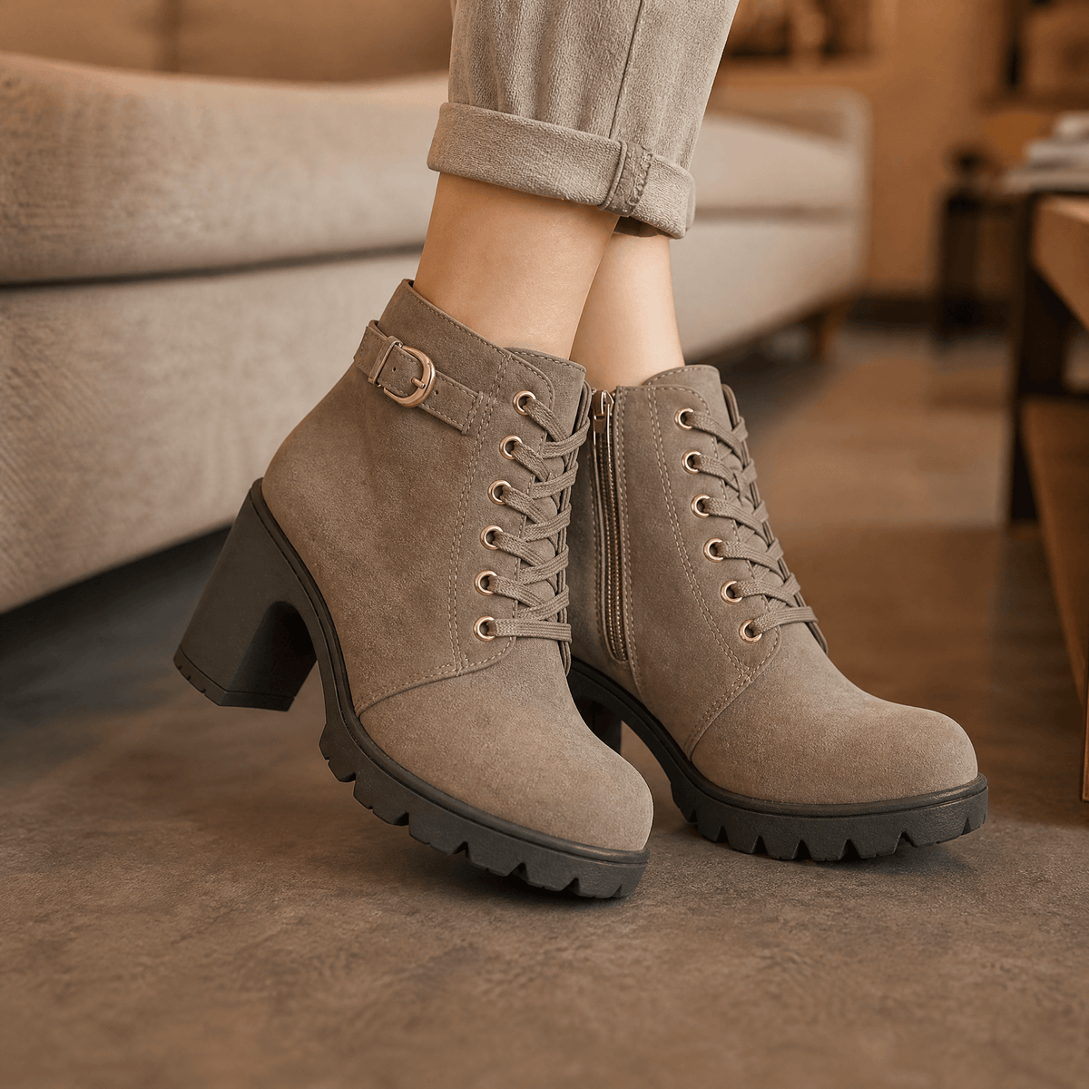 Strovia | Chunky Heel Ankle Boots – Stilvolle Stiefel mit Kunstfellfutter