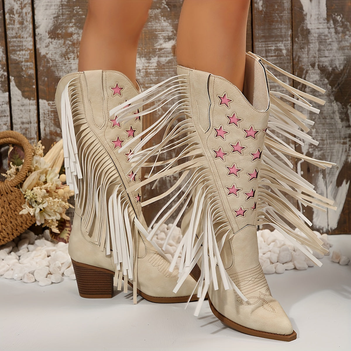 Elodie | Auffällige Cowboy Stiefel mit Fransen und weiter Wade