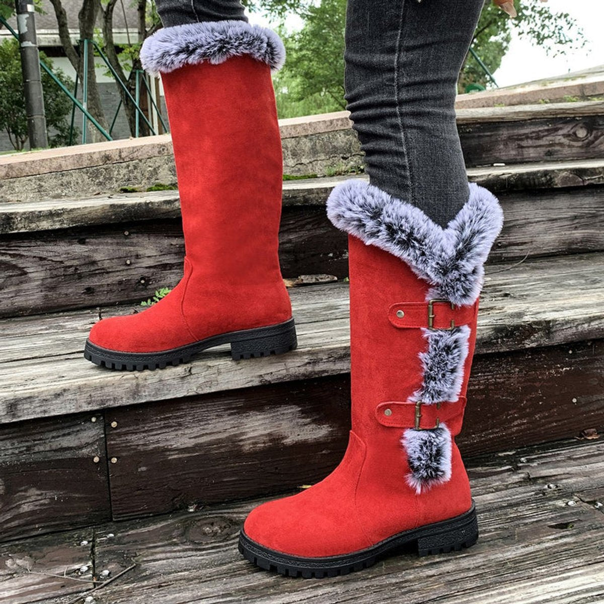 Fiona | Stilvolle und warme kniehohe Kunstwildleder Stiefel