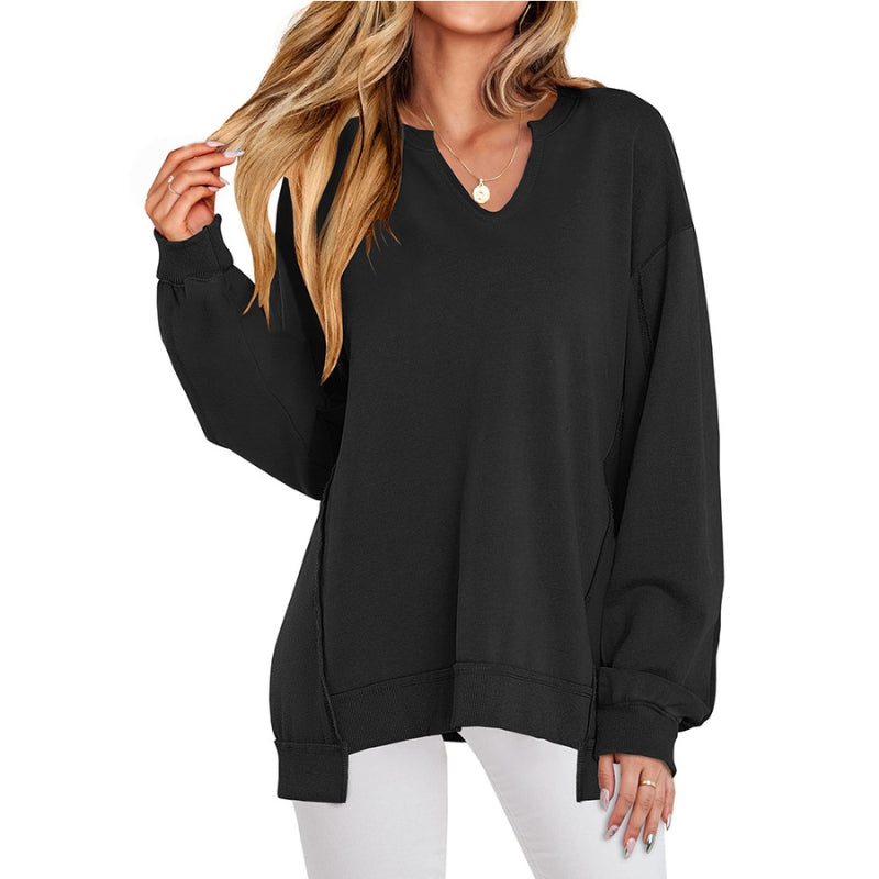 Kathrin | Oversized V-Neck Tunika Oberteile mit langen Ärmeln