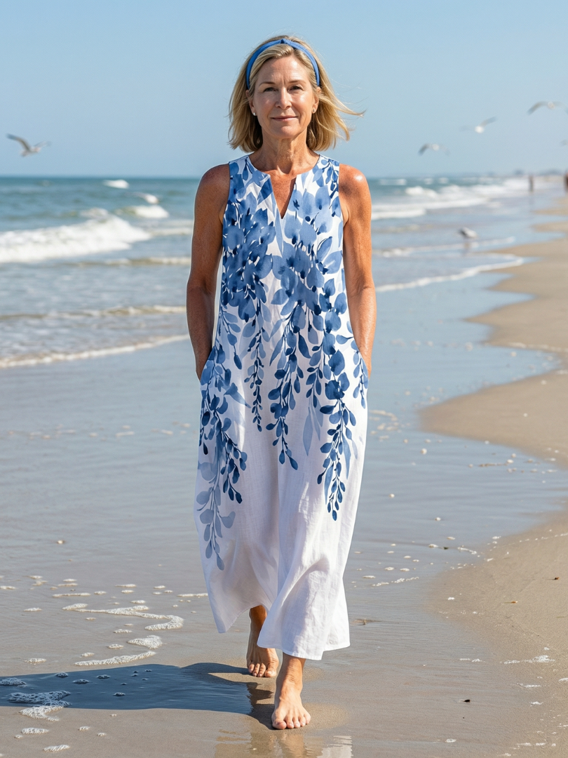 Azura | Maxi Kleid – Fließender Schnitt mit Botanischem Druck
