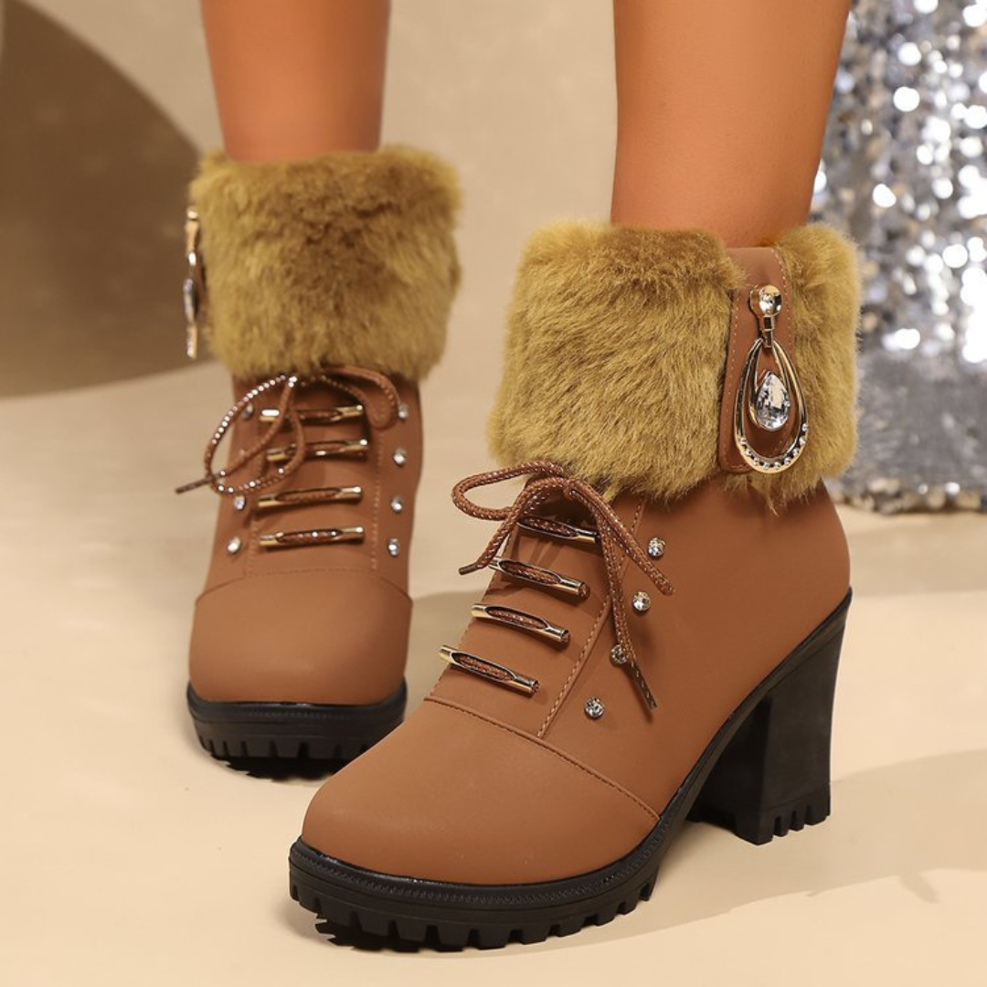 Velurea | Winter Boots – Elegante Kunstpelz Blockabsätze für Frauen