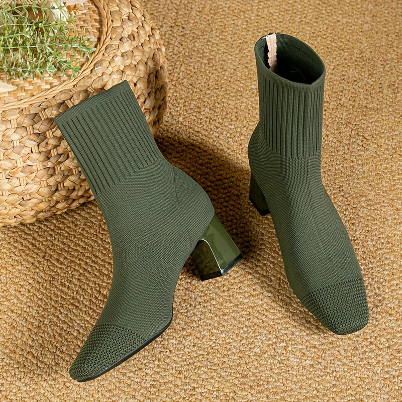 Clara | Moderne Strick-Stiefeletten mit Blockabsatz