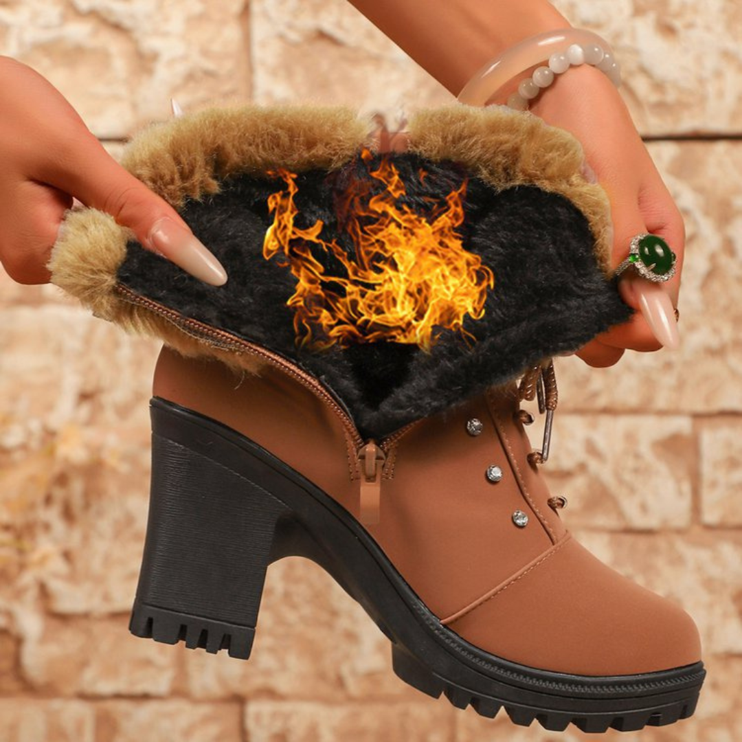 Velurea | Winter Boots – Elegante Kunstpelz Blockabsätze für Frauen