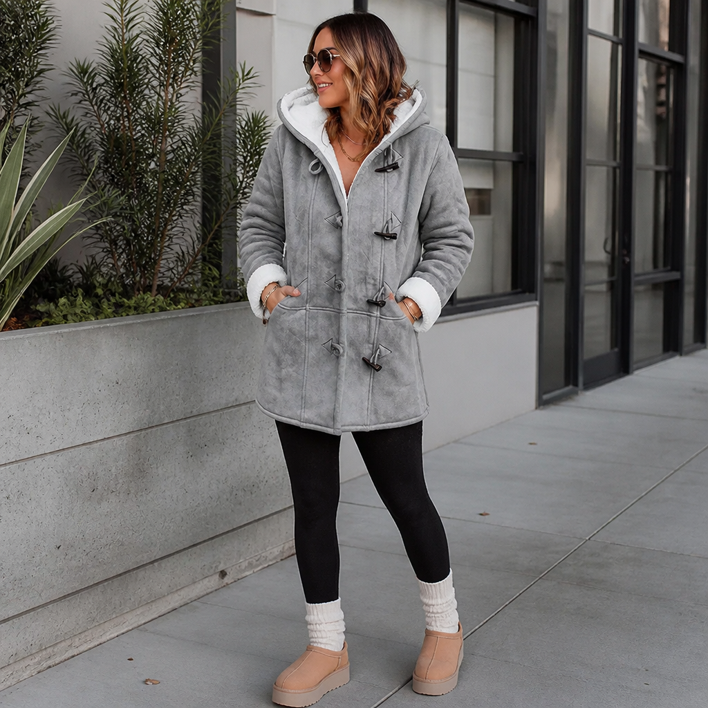 Plushbelle | Faux Shearling Hooded Winter Coat – Warm und Elegant