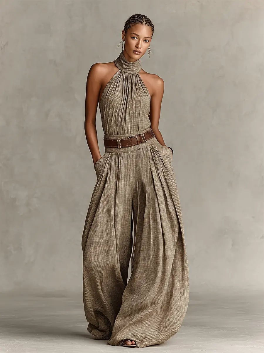 Greta | Damen Jumpsuit – Weites Bein mit Gürtel