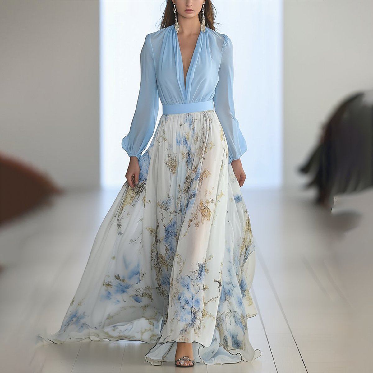 Mia | Stilvolles und elegantes Langarm Maxikleid