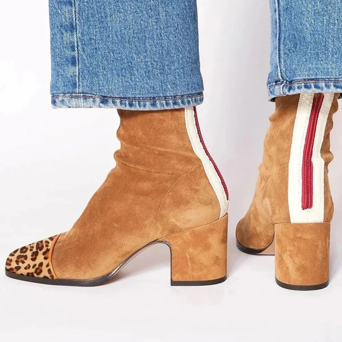 Emily | Gelbe Veloursleder Stiefeletten mit Leopardenmuster