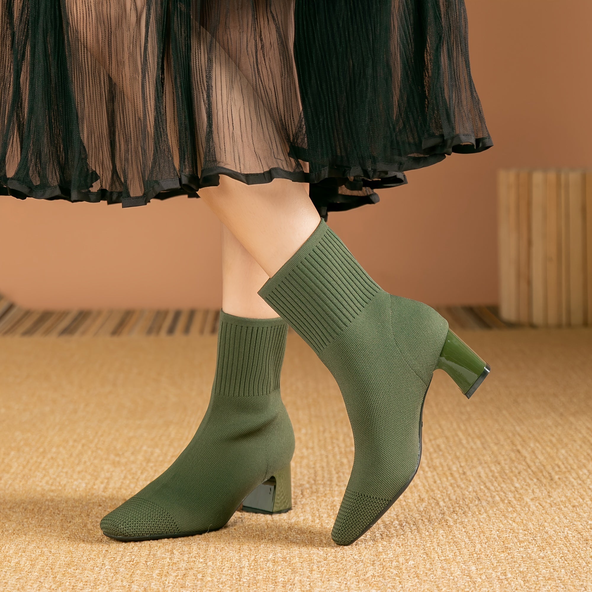 Clara | Moderne Strick-Stiefeletten mit Blockabsatz