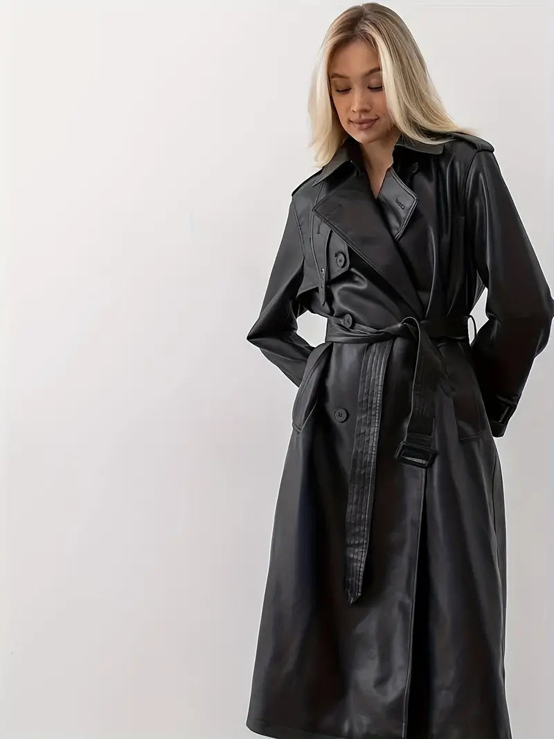 Emma | Schicker und luxuriöser Kunstleder Trenchcoat