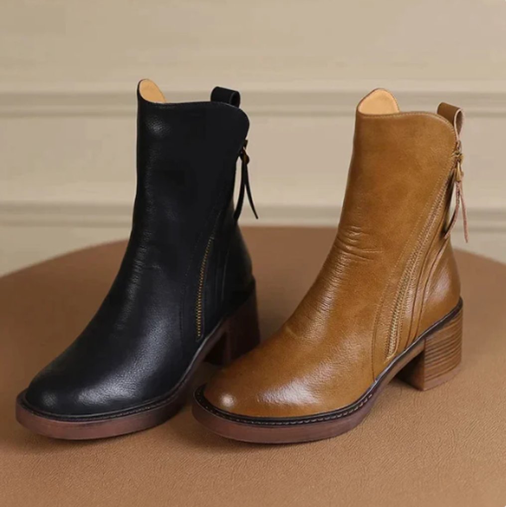 Luciana | Elegante und zeitlosen Leder Stiefeletten mit Blockabsatz
